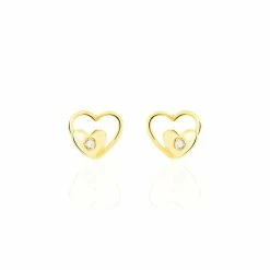 Histoire D'Or Boucles D'oreilles Puces Terentille Coeur Or Jaune Oxyde De Zirconium