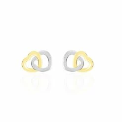 Histoire D'Or Boucles D'oreilles Puces Anne-maudae Double Coeurs Or Bicolore