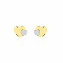 Histoire D'Or Boucles D'oreilles Puces Anne-maudae Double Coeurs Or Bicolore