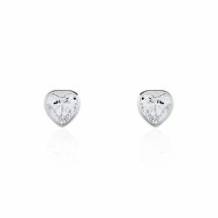 Histoire D'Or Boucles D'oreilles Puces Coeur Serti Clos Or Blanc Oxyde De Zirconium