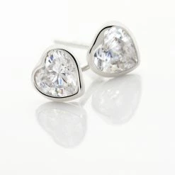 Histoire D'Or Boucles D'oreilles Puces Coeur Serti Clos Or Blanc Oxyde De Zirconium -Boucles d'Oreilles Soldes B3OFBZW231 view2
