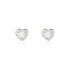 Histoire D'Or Boucles D'oreilles Puces Daria Coeur Plein Or Blanc Oxyde De Zirconium