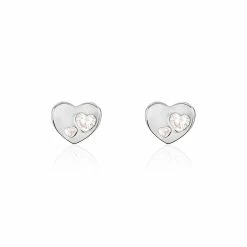 Histoire D'Or Boucles D'oreilles Puces Daria Coeur Plein Or Blanc Oxyde De Zirconium