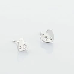 Histoire D'Or Boucles D'oreilles Puces Daria Coeur Plein Or Blanc Oxyde De Zirconium -Boucles d'Oreilles Soldes B3OFBZW415 view2
