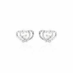 Histoire D'Or Boucles D'oreilles Puces Daria Double Coeurs Or Blanc Oxyde