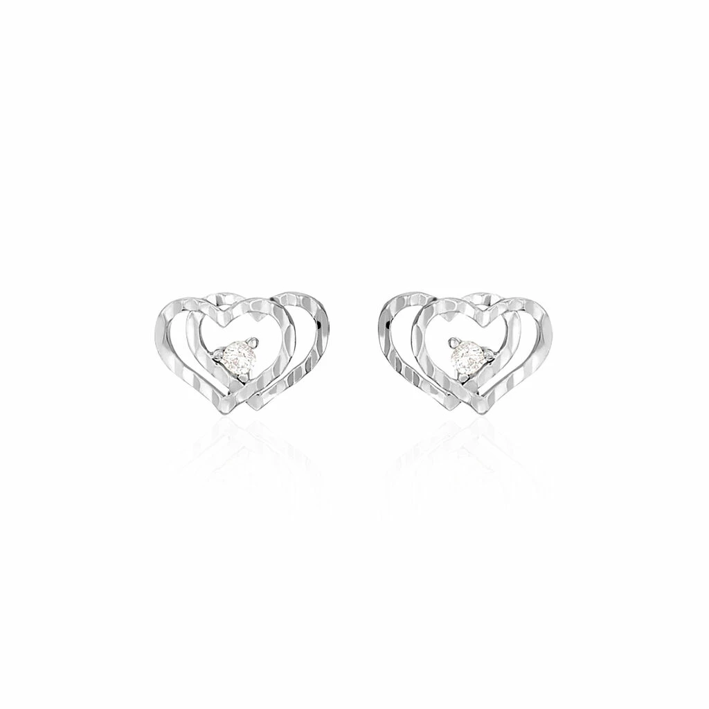 Histoire D'Or Boucles D'oreilles Puces Daria Double Coeurs Or Blanc Oxyde 3 Histoire D'Or Boucles D'oreilles Puces Daria Double Coeurs Or Blanc Oxyde