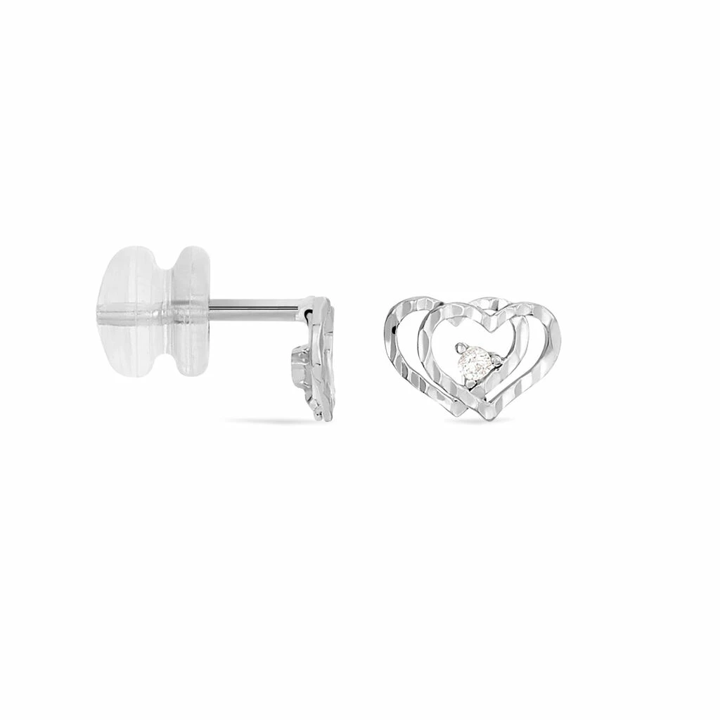 Histoire D'Or Boucles D'oreilles Puces Daria Double Coeurs Or Blanc Oxyde 4 Histoire D'Or Boucles D'oreilles Puces Daria Double Coeurs Or Blanc Oxyde – Image 2
