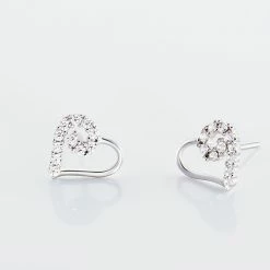 Histoire D'Or Boucles D'oreilles Puces Daria Cœur Or Blanc Oxyde De Zirconium -Boucles d'Oreilles Soldes B3OFBZW581 view2