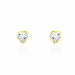 Histoire D'Or Boucles D'oreilles Puces Coeur Serti Clos Or Jaune Oxyde De Zirconium