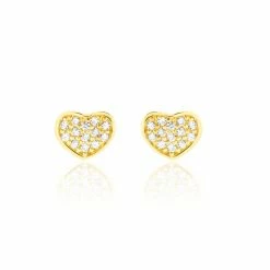 Histoire D'Or Boucles D'oreilles Puces Daria Coeur Plein Or Jaune Oxyde De Zirconium