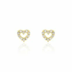 Histoire D'Or Boucles D'oreilles Puces Coeur Ajoure Or Jaune Oxyde De Zirconium