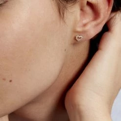 Histoire D'Or Boucles D'oreilles Puces Coeur Ajoure Or Jaune Oxyde De Zirconium -Boucles d'Oreilles Soldes B3OFJZW582 model1