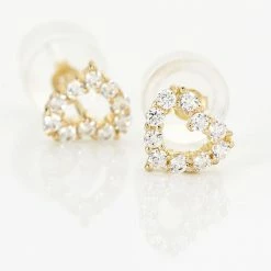 Histoire D'Or Boucles D'oreilles Puces Coeur Ajoure Or Jaune Oxyde De Zirconium -Boucles d'Oreilles Soldes B3OFJZW582 view2