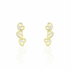 Histoire D'Or Boucles D'oreilles Puces Daria Coeur Triple Or Jaune Oxyde