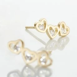 Histoire D'Or Boucles D'oreilles Puces Daria Coeur Triple Or Jaune Oxyde -Boucles d'Oreilles Soldes B3OFJZW629 view2