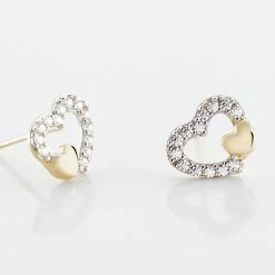 Histoire D'Or Boucles D'oreilles Puces Daria Double Coeurs Or Jaune Oxyde -Boucles d'Oreilles Soldes B3OFJZW696 view2